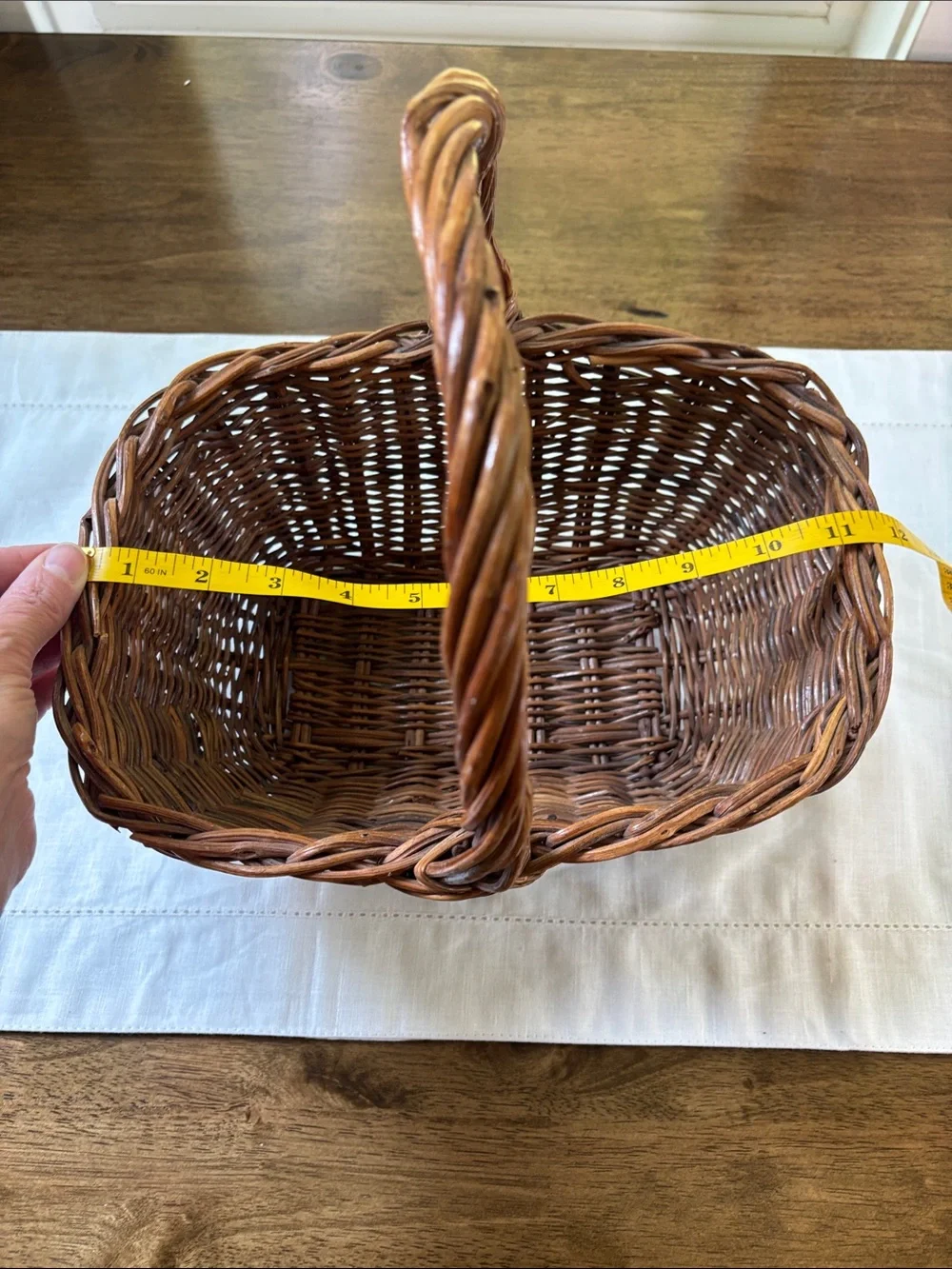 Vintage Gathering Basket With Twisted Handle Hand Woven Wicker Garden Harvest